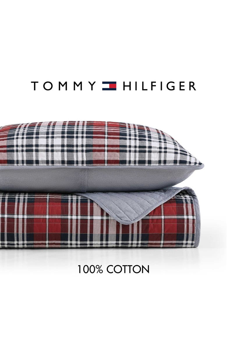 Tommy Hilfiger Collegiate Tartan Plaid Cotton Quilt & Shams Set, Alternate, color, White/ Medium Red/ Navy Blue
