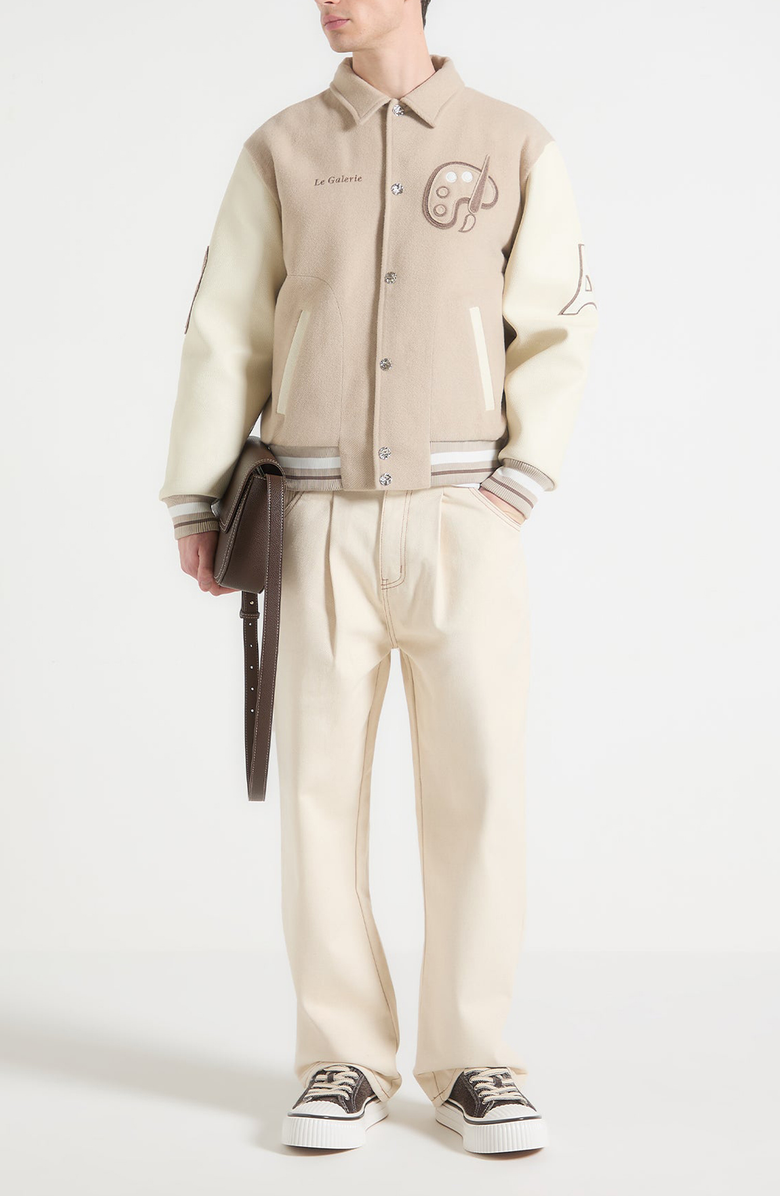 Manière De Voir Le Galerie Wool-Blend Varsity Jacket, Alternate, color, Beige