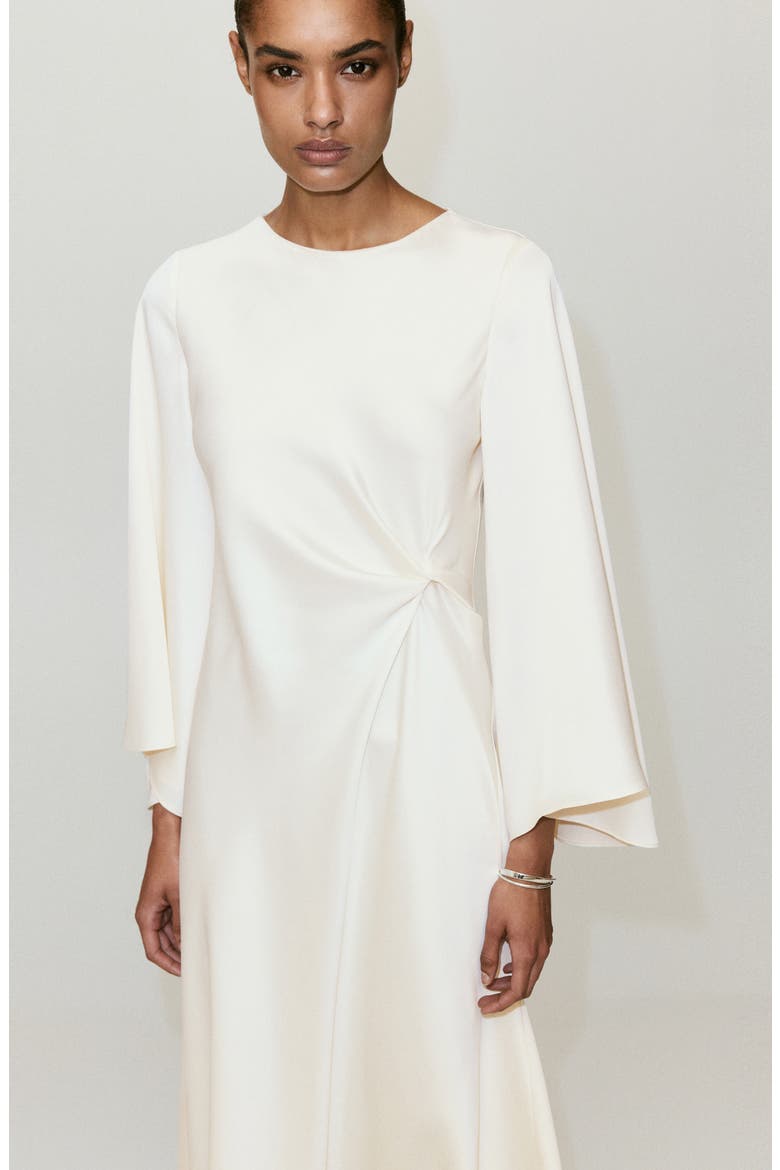 Ruched Satin Midi Dress, Alternate, color, ECRU