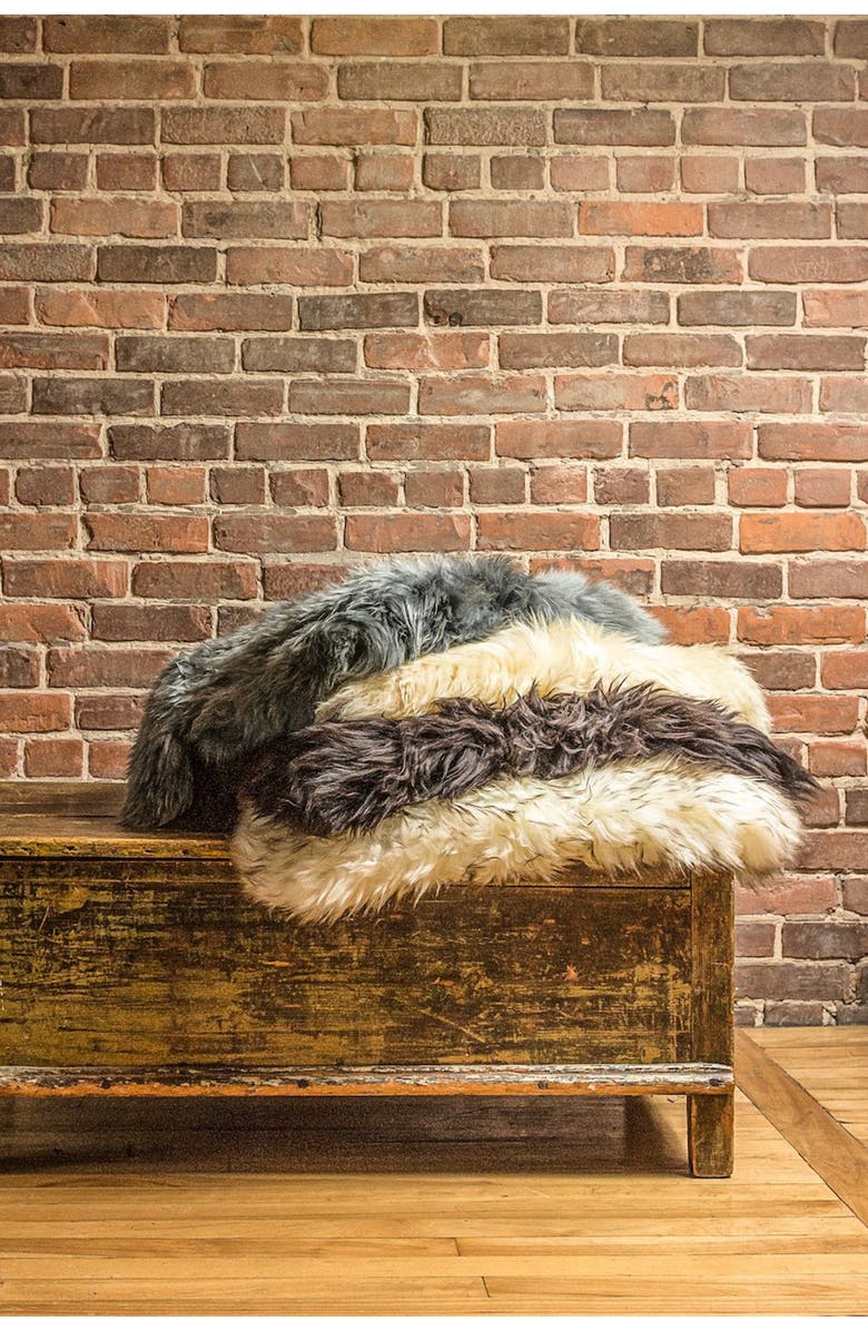 NATURAL Milan Genuine Sheepskin Shearling Throw 24" x 36" - Black Linen, Alternate, color, Black Linen