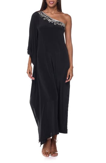 Ranee's Ranees Embellished One-shoulder Cover-up Dress In Black