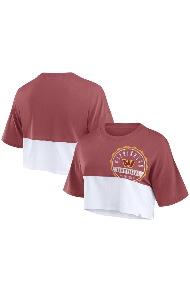FANATICS Women's Fanatics Branded Burgundy/White Washington Commanders Boxy Color Split Cropped T-Shirt, Alternate, color, 