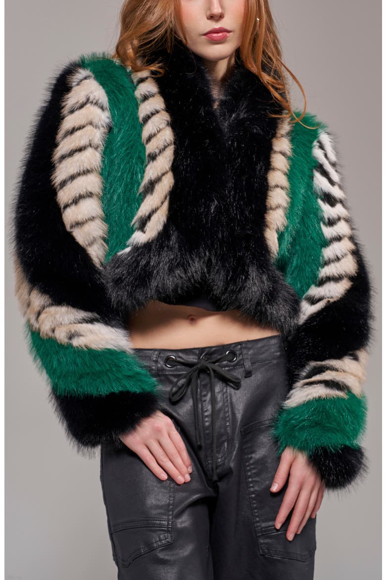 Vesper Faux Fur Jacket, Alternate, color, GREEN MULTI