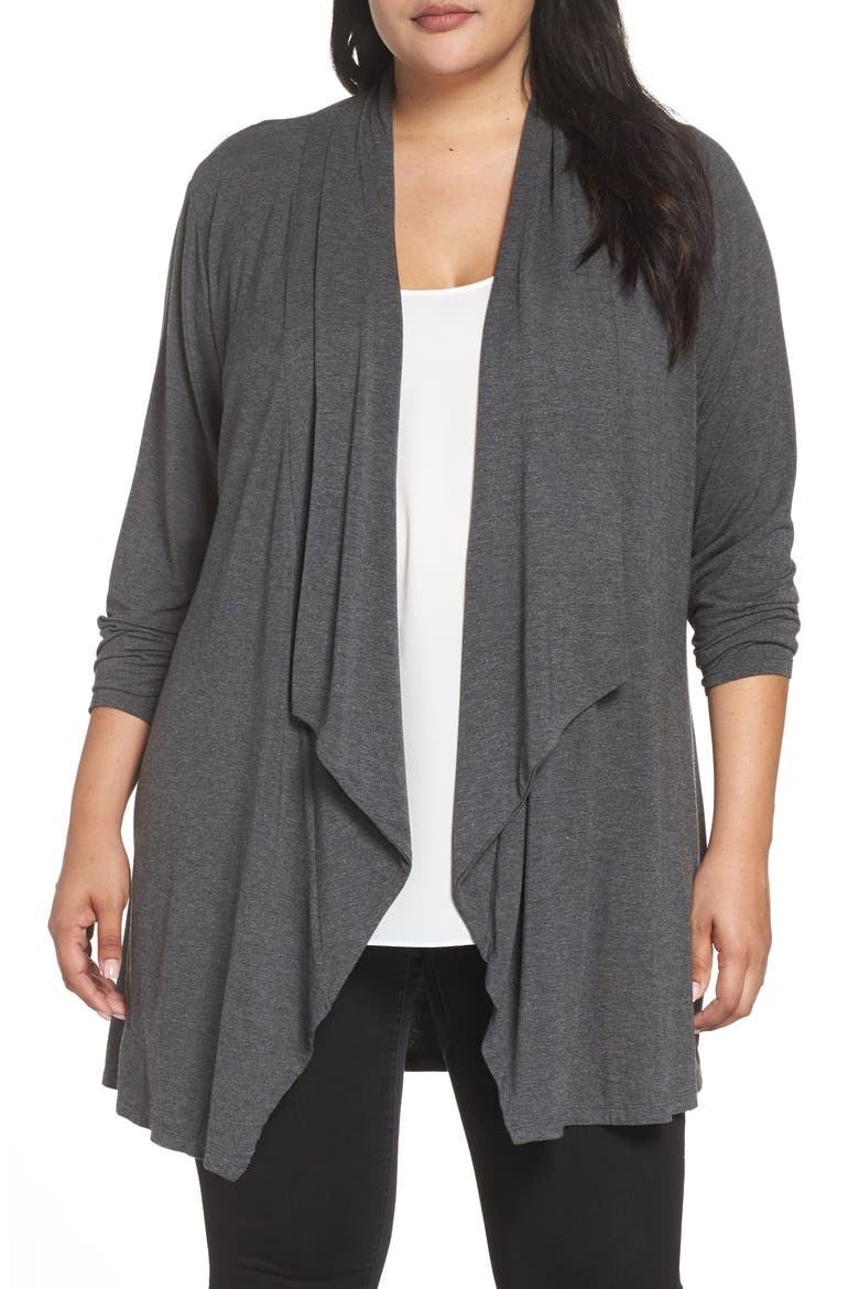 Waterfall Drape Front Cardigan, Main, color, CHARCOAL