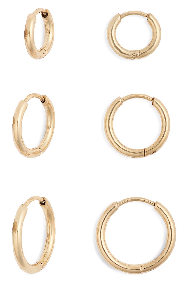 Set of 3 Waterproof Huggie Hoop Earrings, Main, color, GOLD