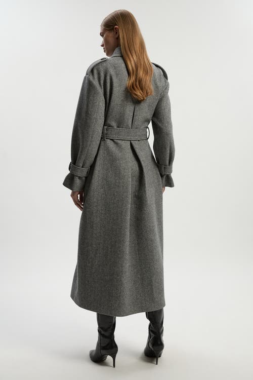 Karen Millen Herringbone Tailored Maxi Coat In Gray