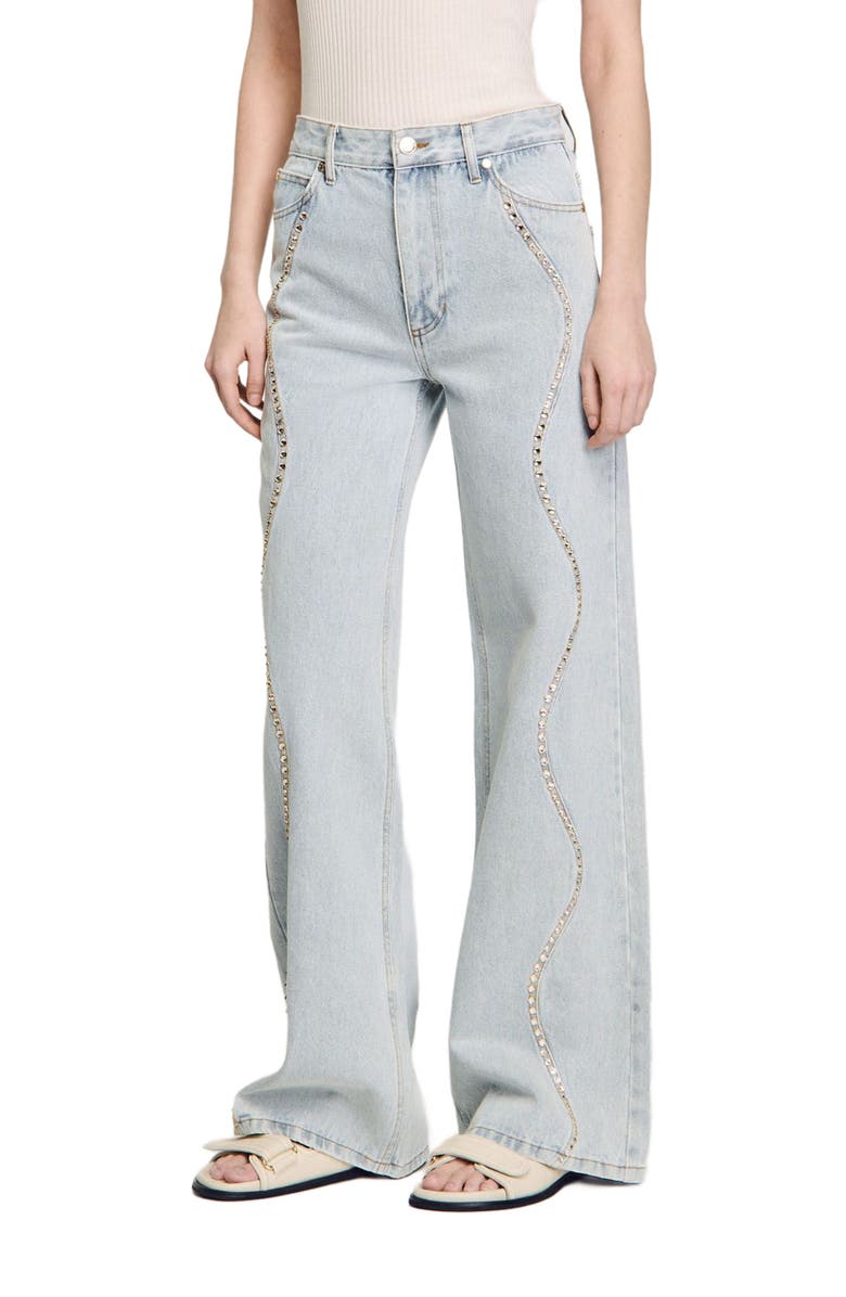 SANDRO Jeans with rhinestone stripes, Main, color, 