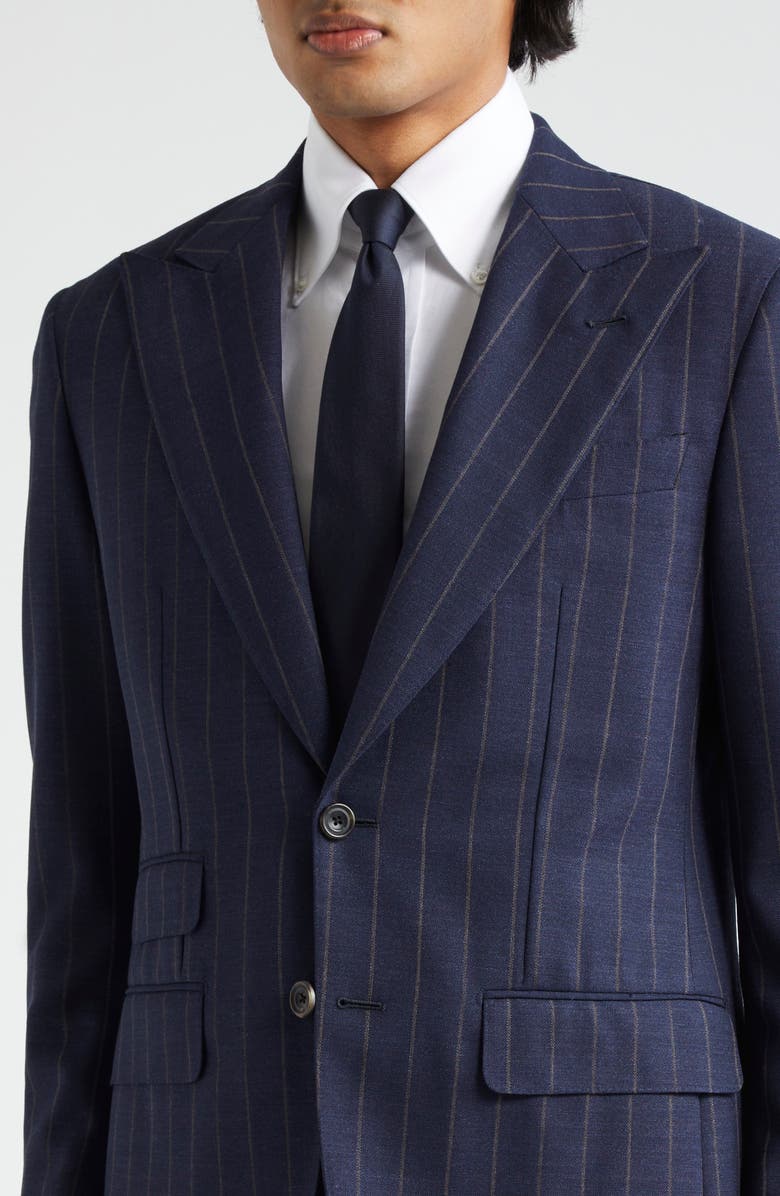Thom Sweeney Pinstripe Structured Wool Suit, Alternate, color, Navy Brown Stripe