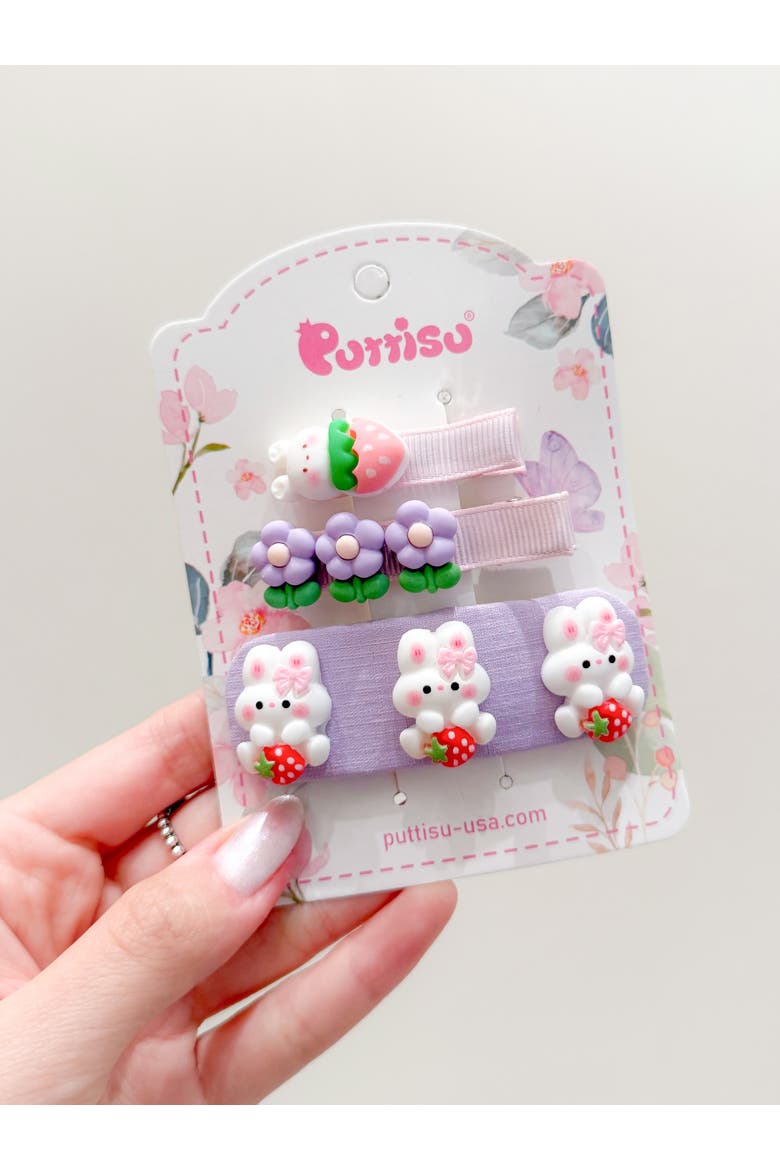 3pc Hair Clip Set - Bunny Garden Trio, Alternate, color, Lilac Bunny Bloom (Purple)