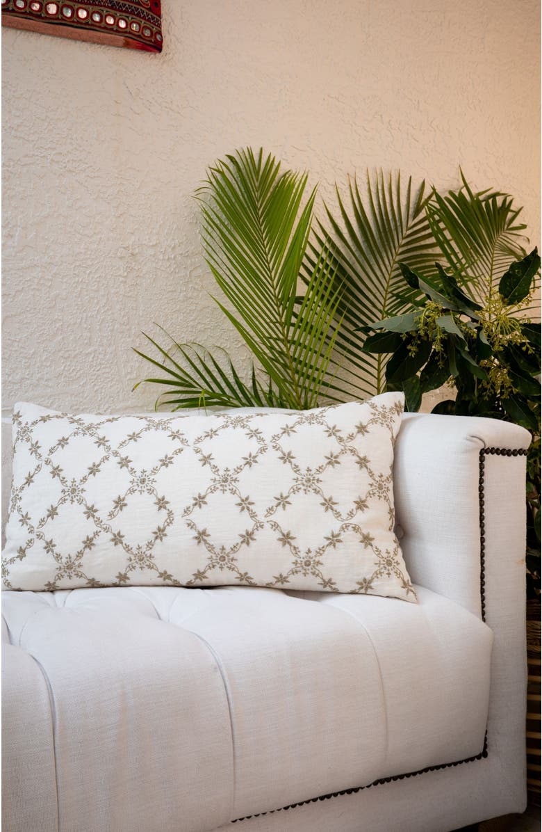 Alamwar Grace Lucknow Lumbar Pillow Cover Shell Linen, Alternate, color, Shell/Pewter