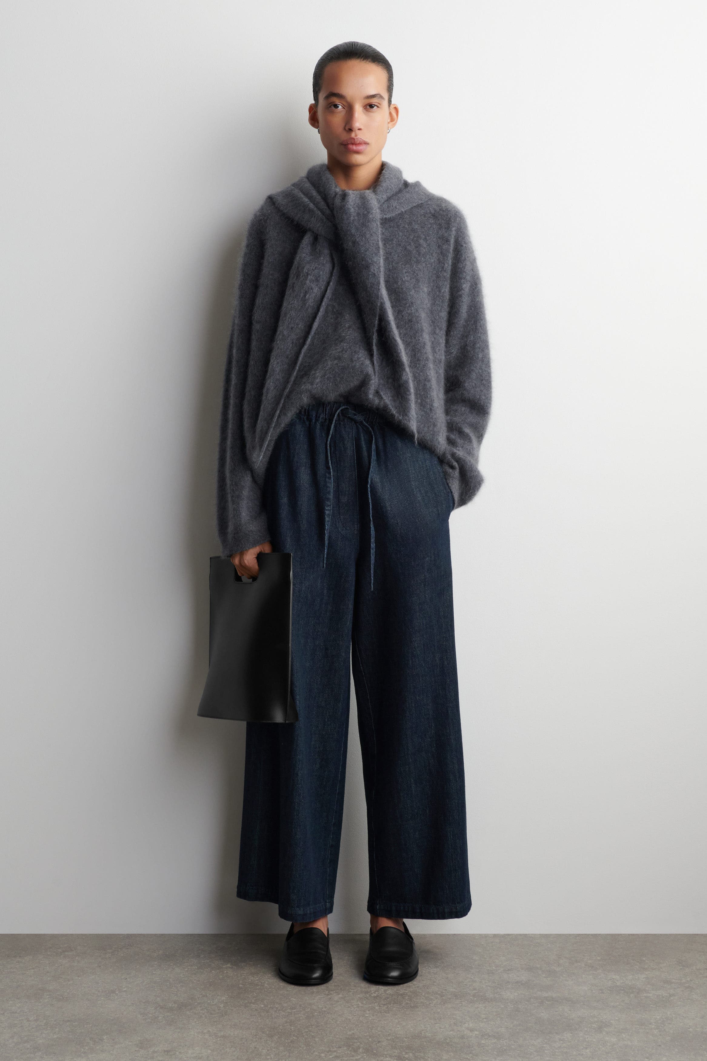 Cropped Denim Wide-Leg Pants