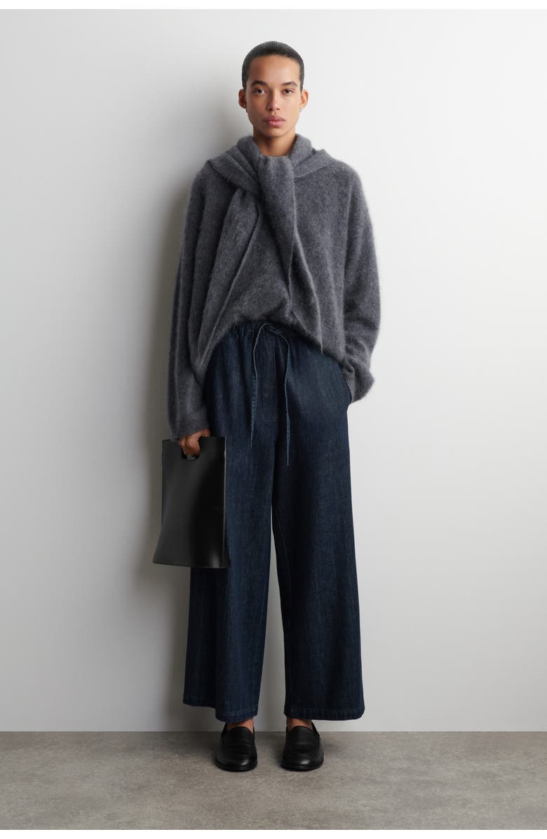 COS Cropped Denim Wide-Leg Pants, Main, color, Dark Blue