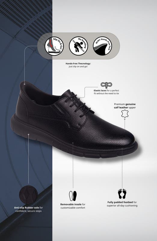 Marc Joseph New York Cloud Street Hands Free Technology Leather Plain Toe Casual Oxford, Alternate, color, Black Grainy Leather/Black