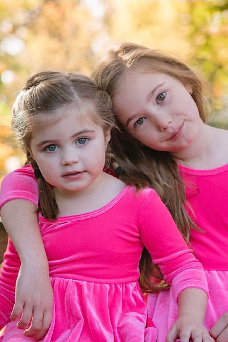 Girls Stretch Velvet Twirly Dress, Alternate, color, Hot Pink