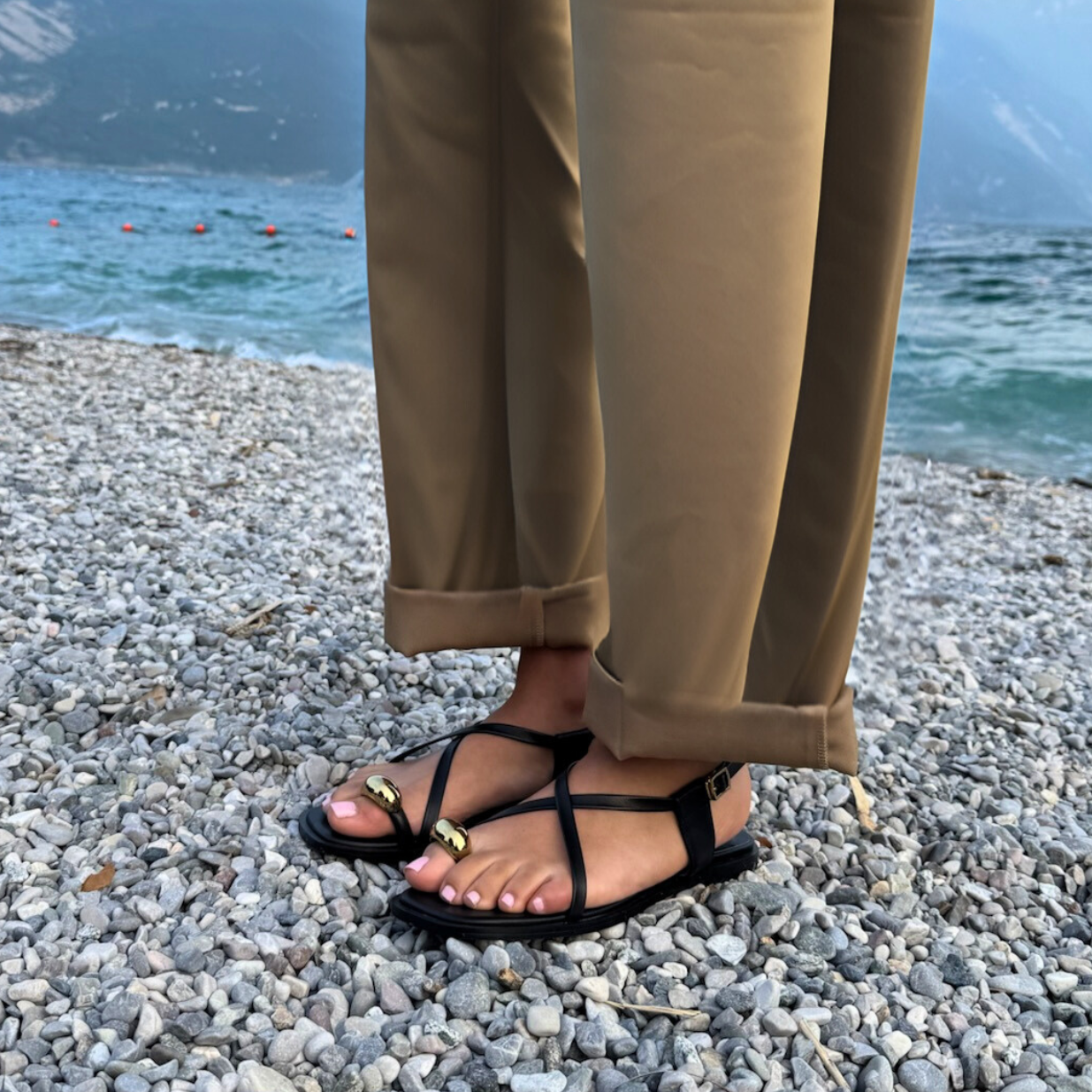 Amie Rafa Laney Strappy Gold Toe Sandals, Alternate, color, Black