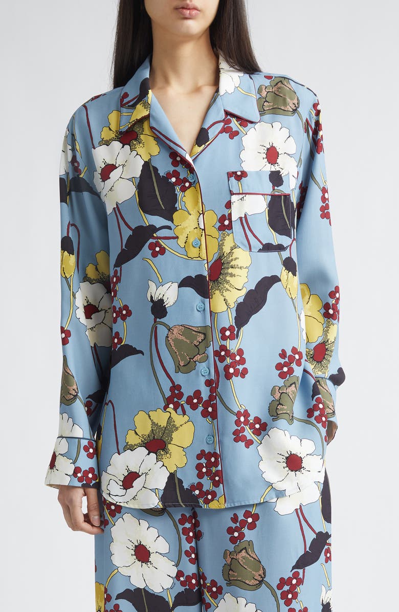 Marni Melodia Floral Satin Pajama Shirt, Main, color, Mfb31sky