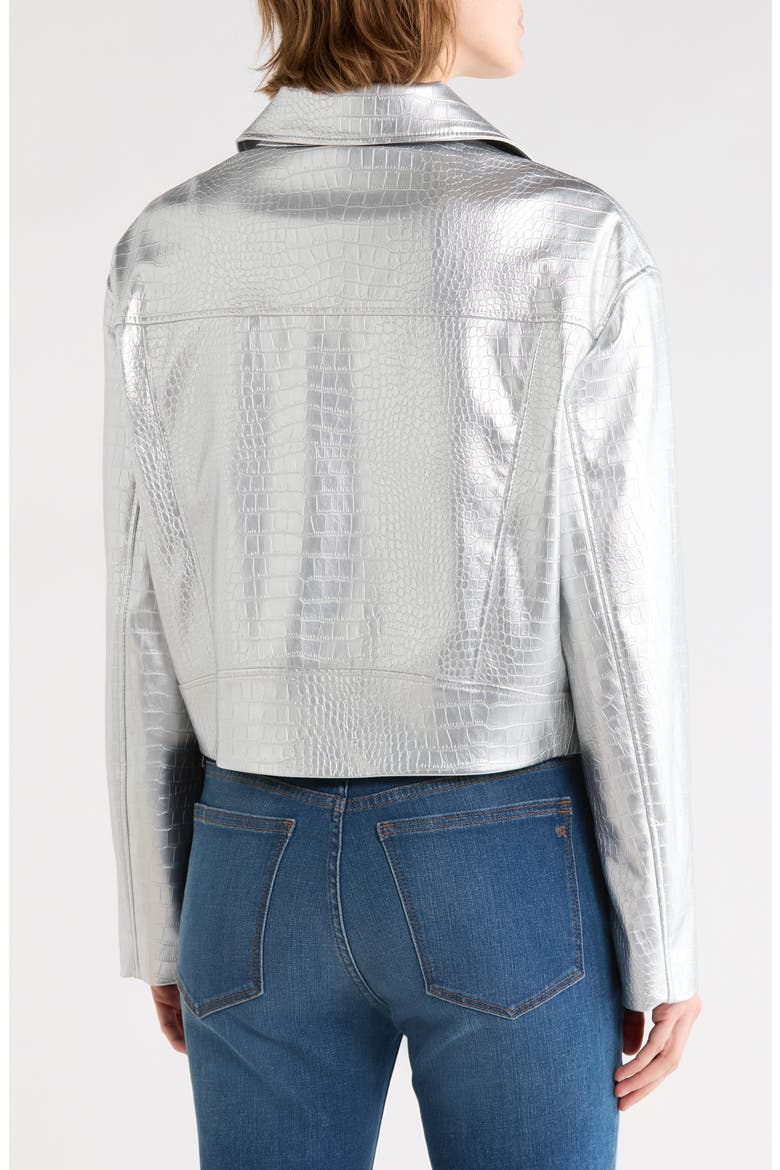 Croc Embossed Faux Leather Moto Jacket, Alternate, color, SILVER