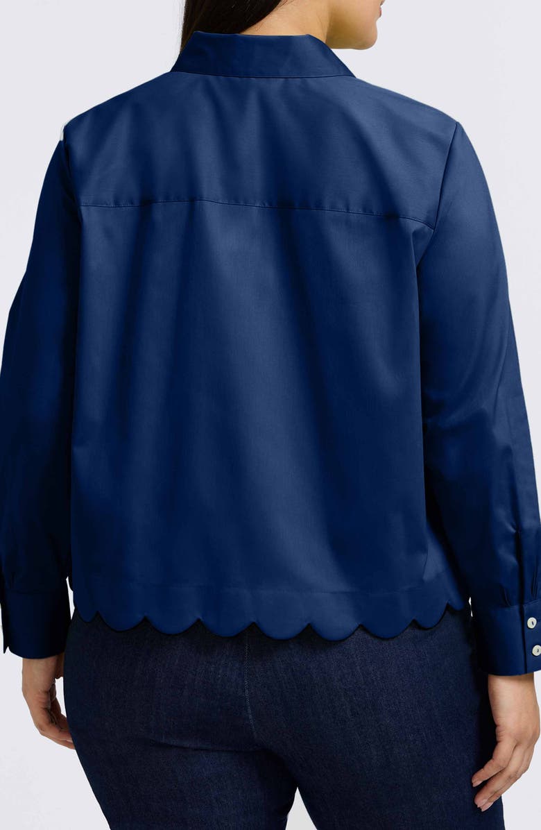Foxcroft Scarlett Scallop Hem Button-Up Shirt, Alternate, color, Navy