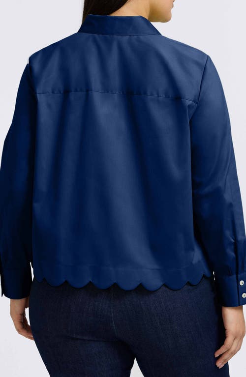 Foxcroft Scarlett Scallop Hem Button-up Shirt In Navy