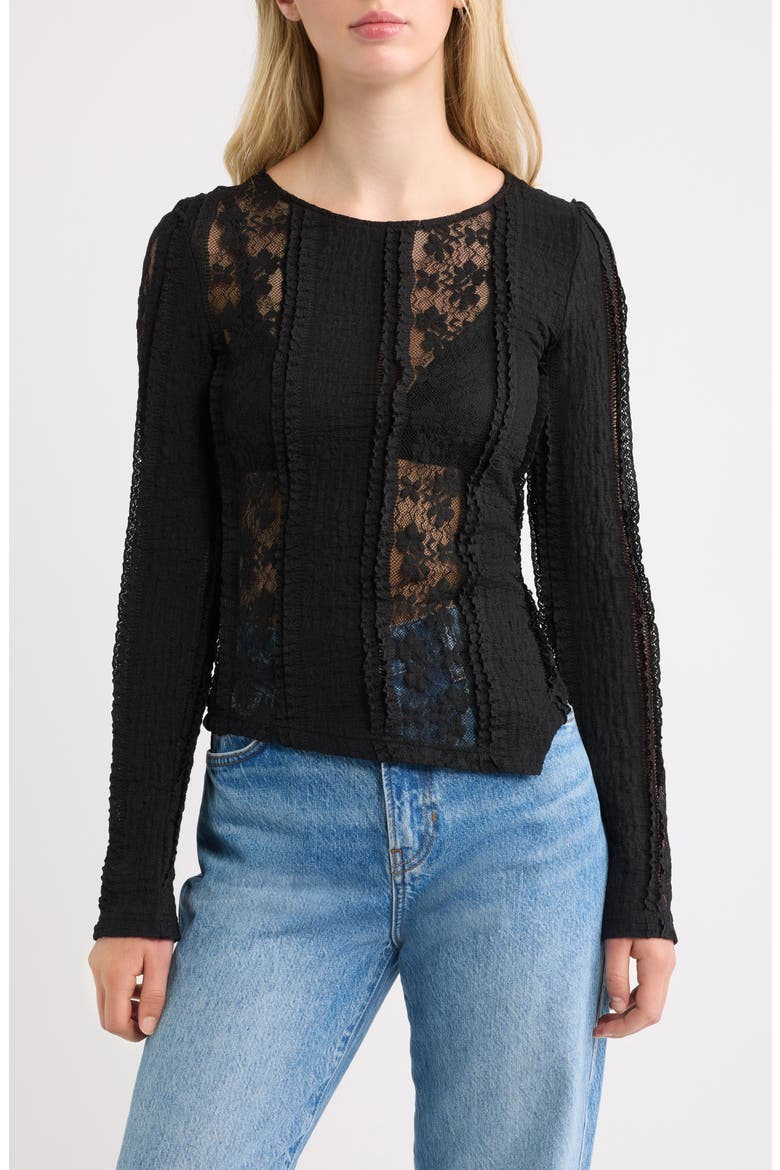 Lace Asymmetric Hem Top, Main, color, BLACK