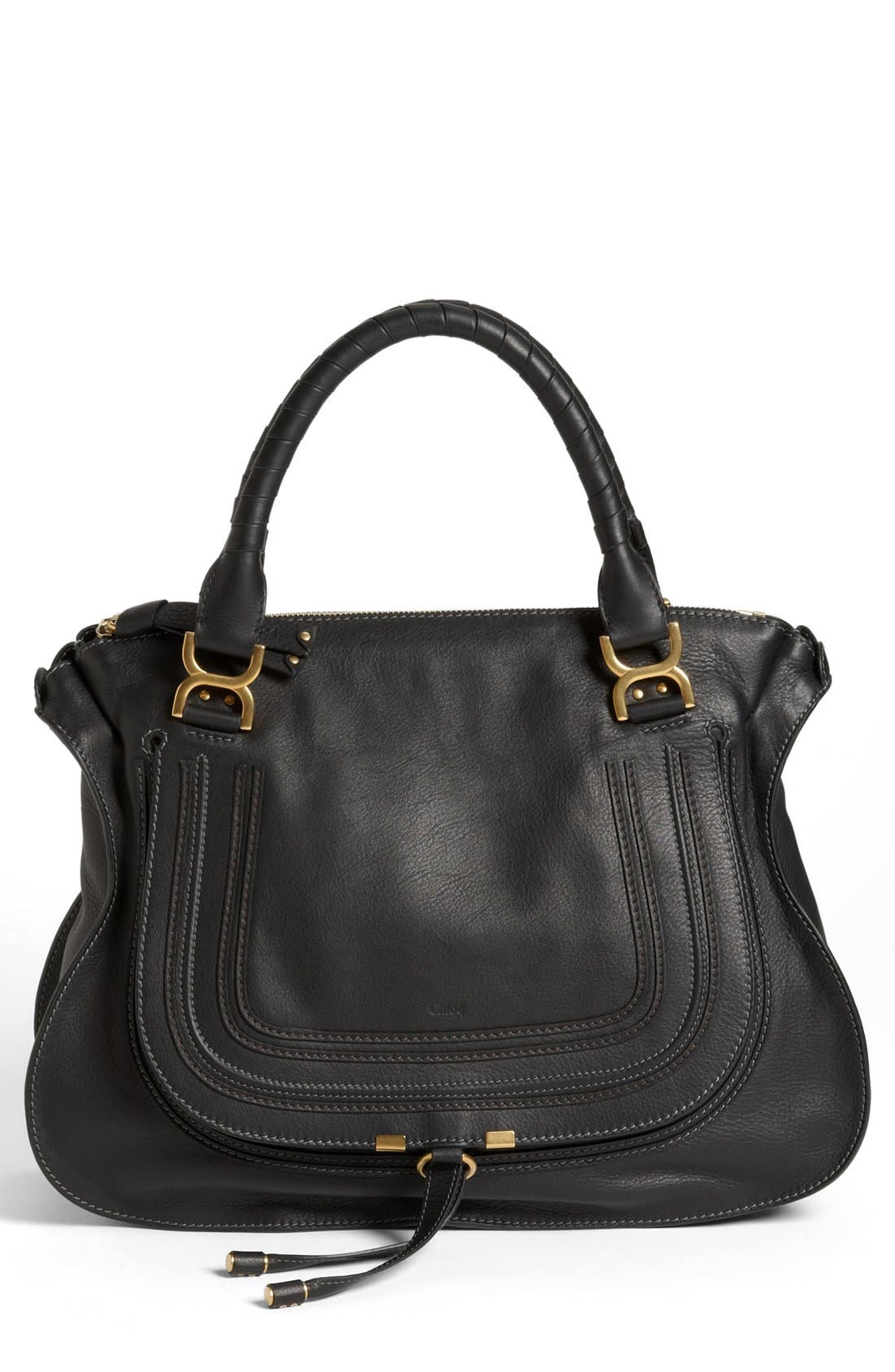 Large Marcie Leather Satchel, Main, color, BLACK