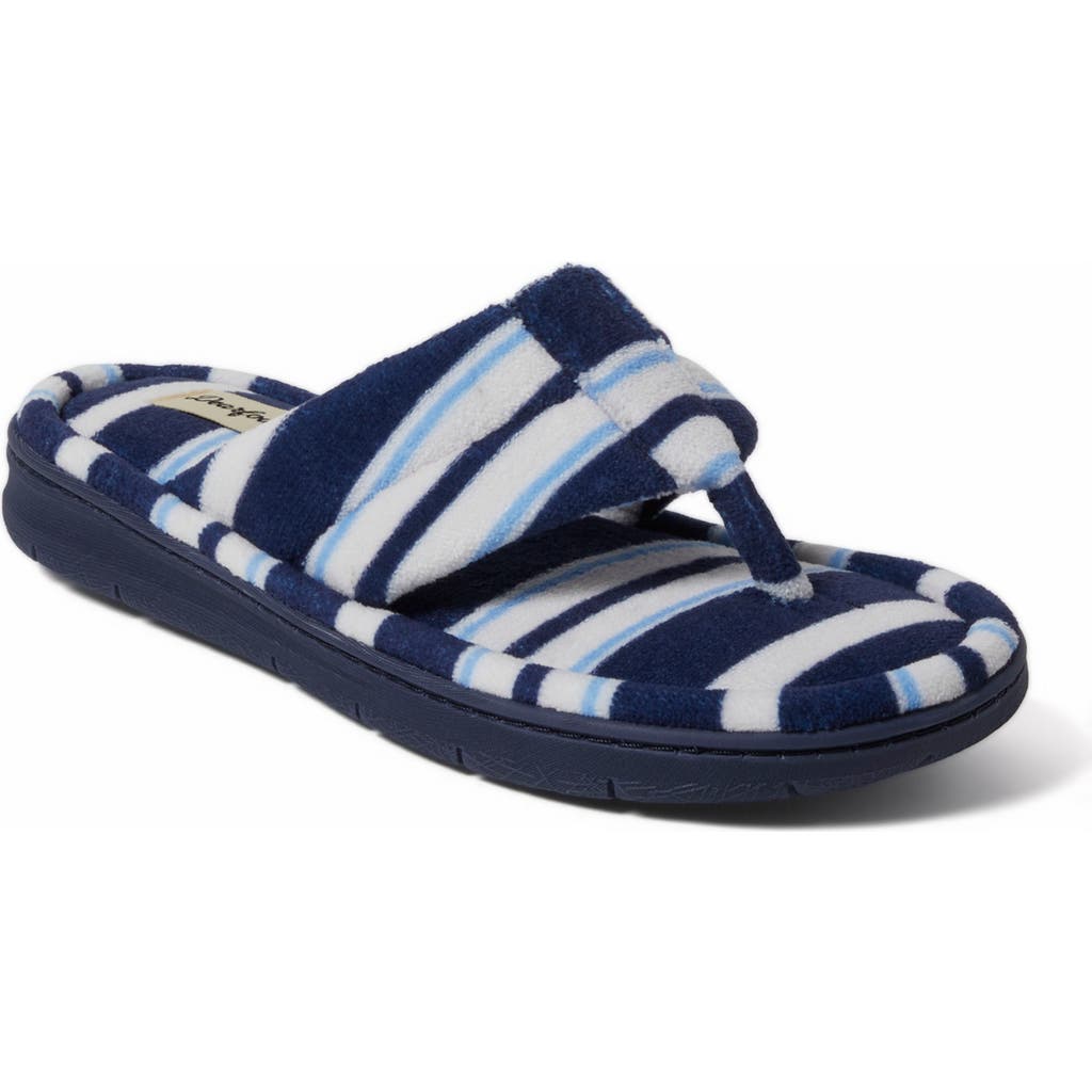 Shop Dearfoams Wrenley Terry Thong Flip Flop Slipper In Stripes Blue-white