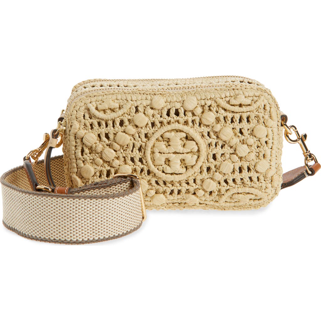 Tory Burch Mini Miller T Monogram Raffia Crossbody Bag