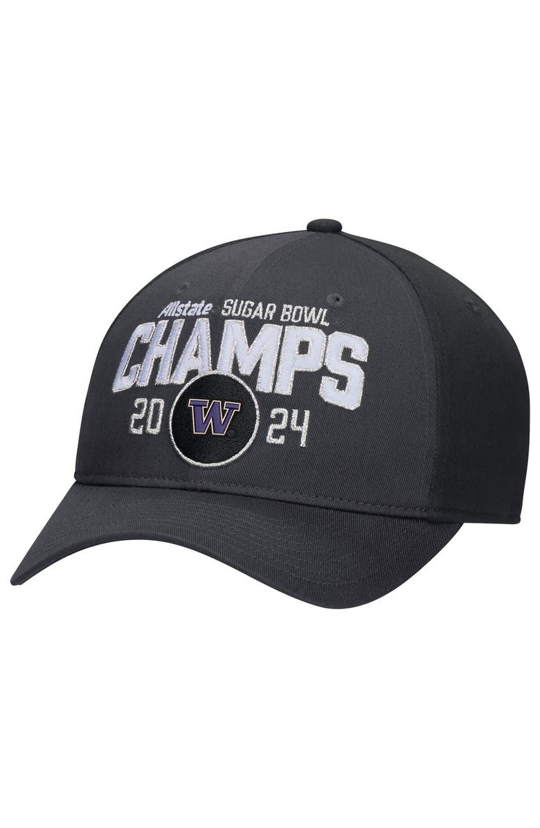 Nike Men's  Black Washington Huskies College Football Playoff 2024 Sugar Bowl Champions Locker Room Adjustable Hat, Main, color, 