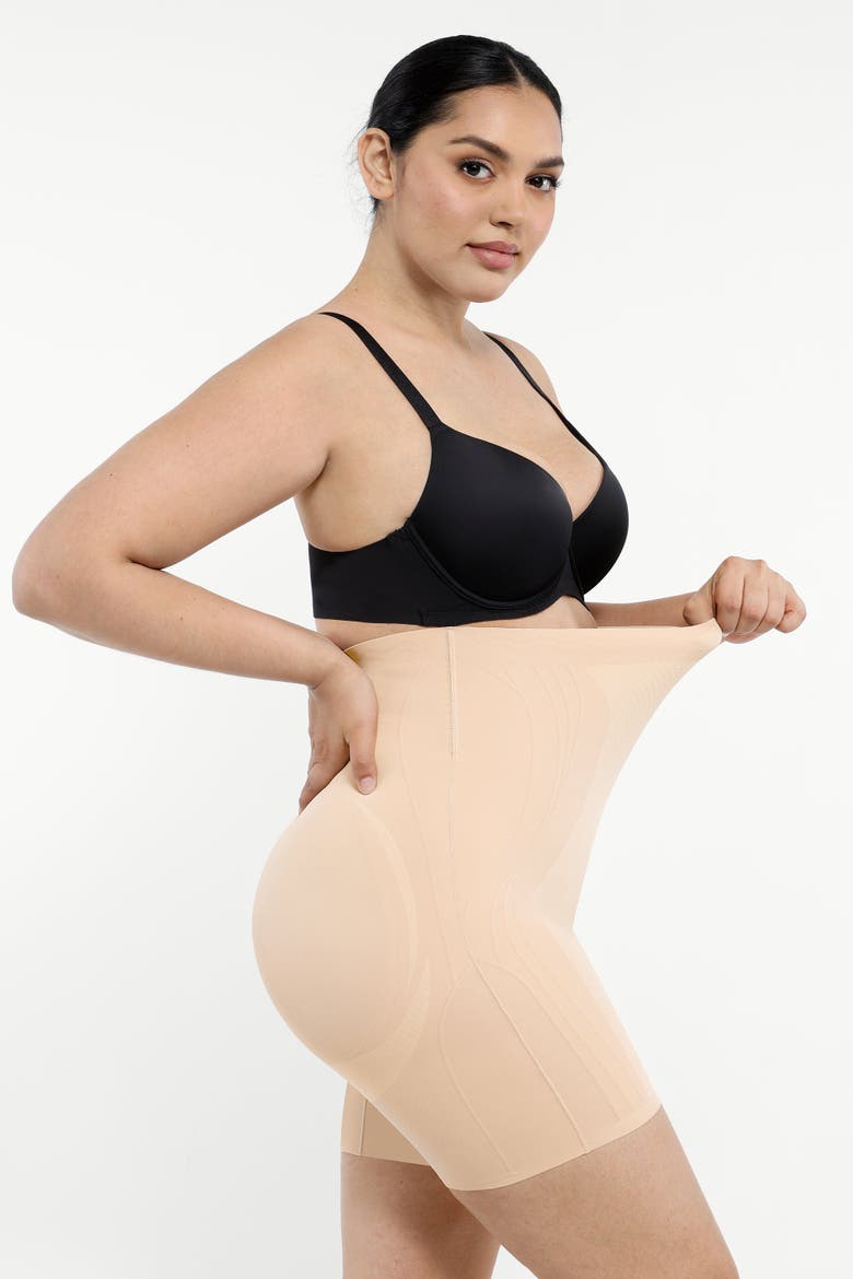Tummy Control Flawless Smoothing Mid-Thigh Shorts, Alternate, color, Khaki Beige
