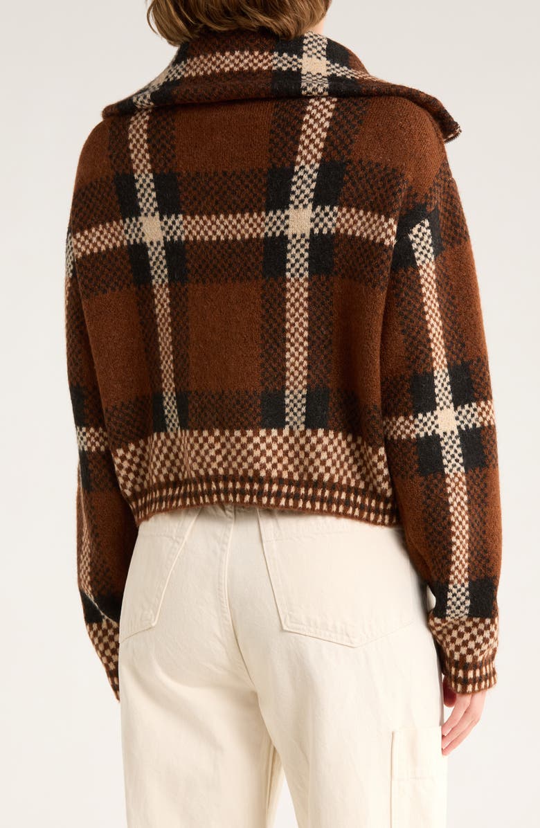 Vigoss Plaid Sweater Bomber Jacket, Alternate, color, Brown Plaid