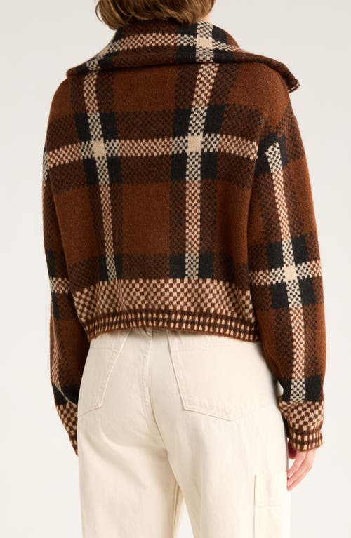 Vigoss Plaid Sweater Bomber Jacket In Brown