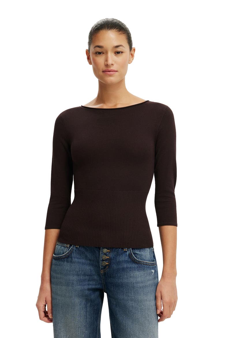 Women's Close Knit Boat Neck, Main, color, Dark Oak
