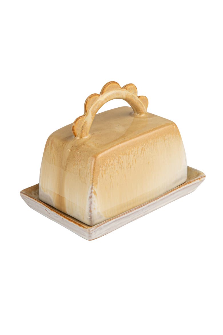 Butter Dish with Scalloped Handle, Main, color, Yellow