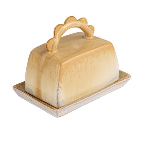 Butter Dish with Scalloped Handle