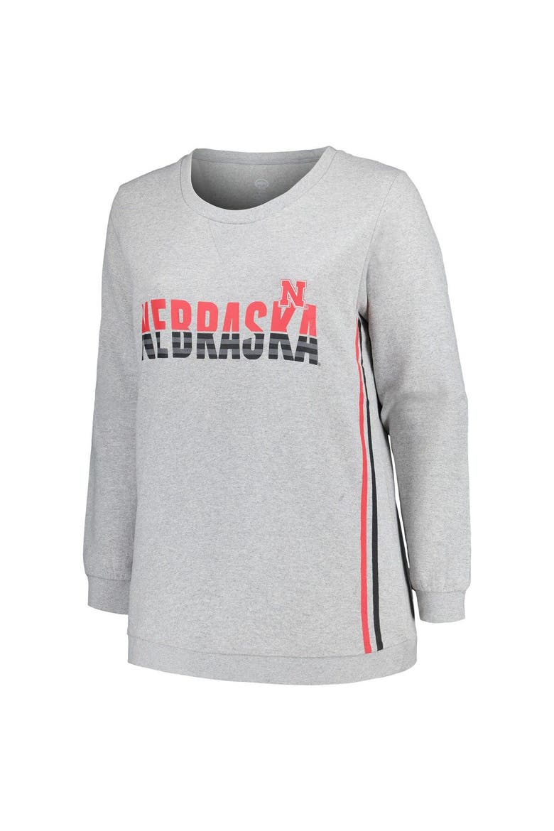 Women's Profile Heather Gray Nebraska Huskers Plus Size Side Stripe Pullover Sweatshirt, Alternate, color, Heather Gray