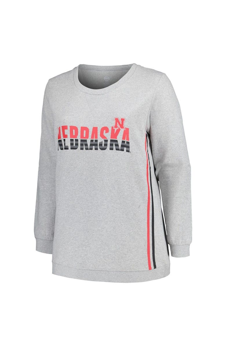 PROFILE Women's Profile Heather Gray Nebraska Huskers Plus Size Side Stripe Pullover Sweatshirt, Alternate, color, Heather Gray