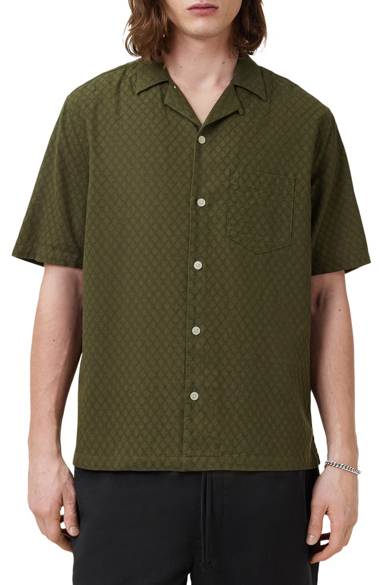 AllSaints Kylo Camp Shirt, Main, color, Kelp Green