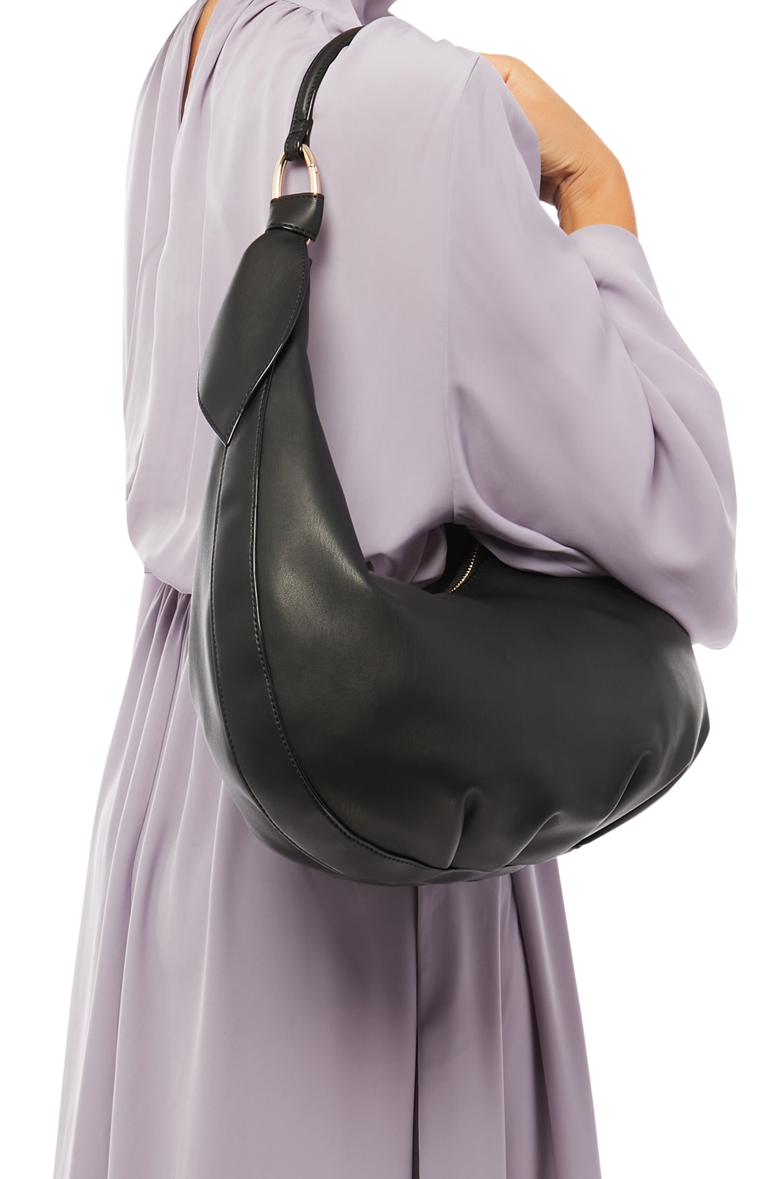H.O.W. We Saunter Vegan Leather Hobo Bag, Alternate, color, NOIR
