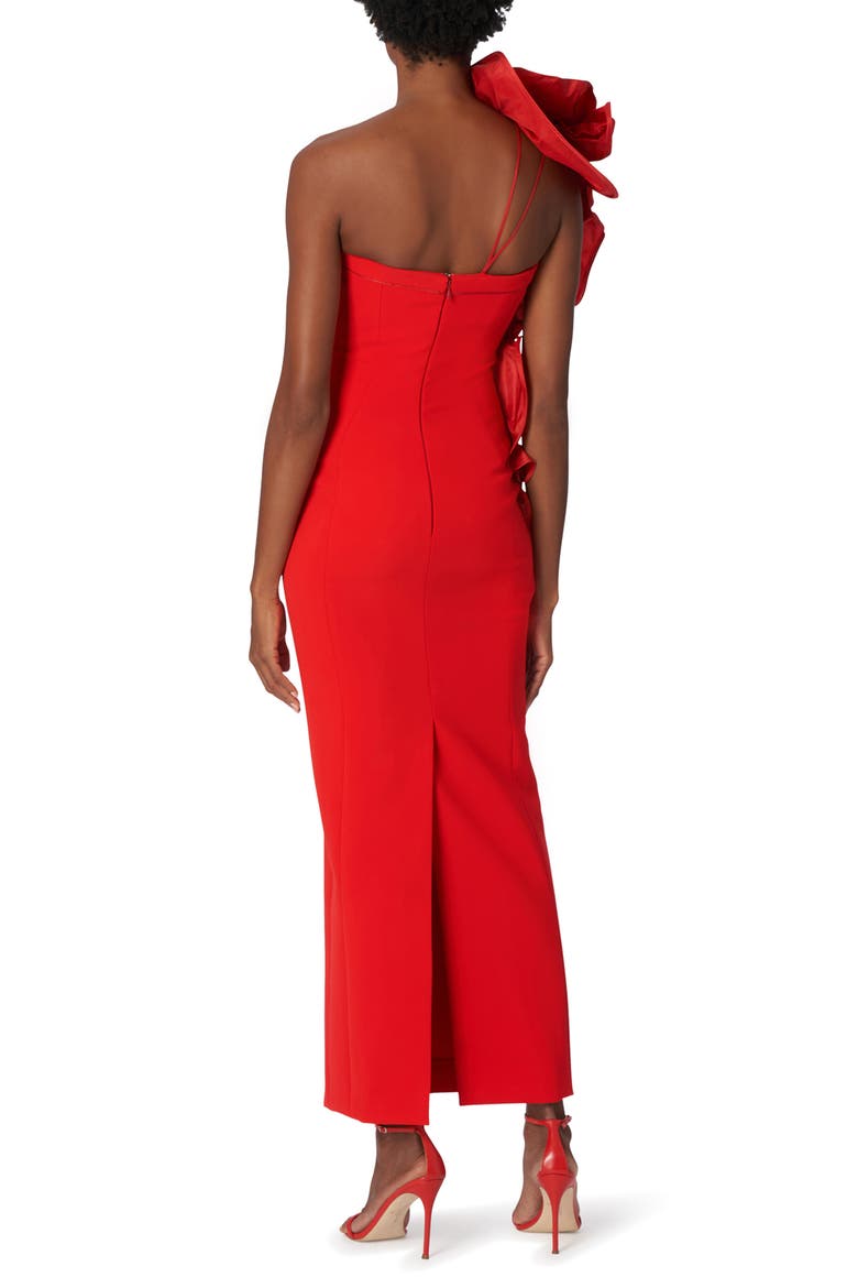 Dramatic Rosette One-Shoulder Crepe Column Gown, Alternate, color, POPPY
