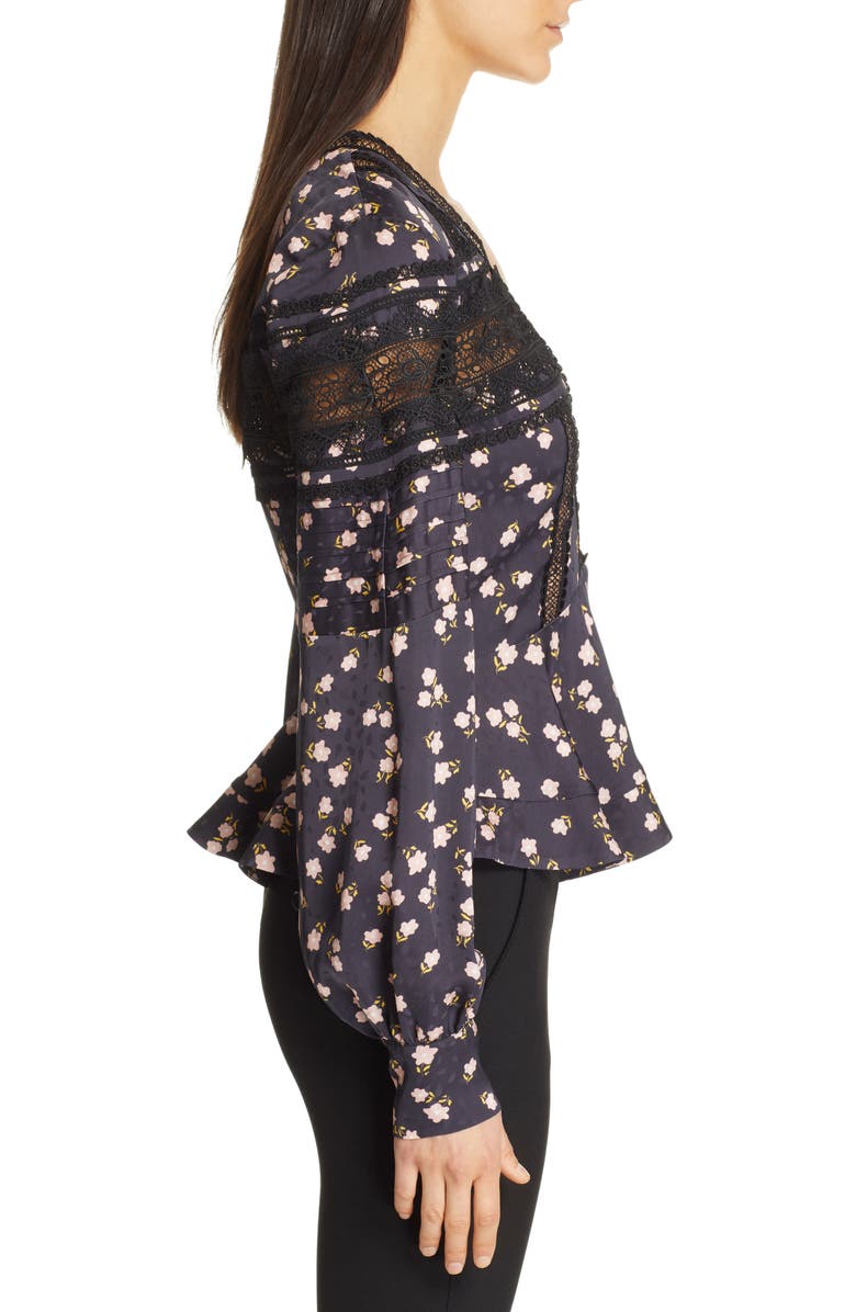 Self-Portrait Ditsy Floral Print Peplum Top, Alternate, color, 