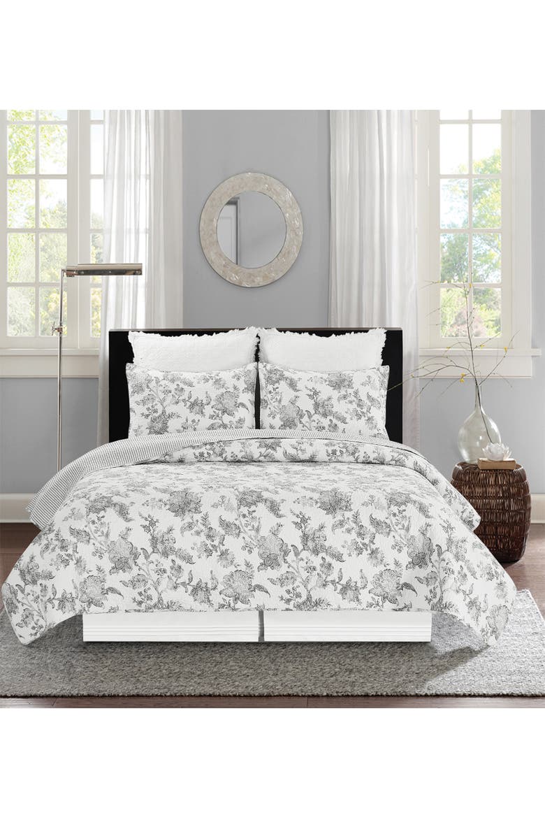 Miriam Floral Cotton Quilt Set  - Reversible and Machine Washable, Alternate, color, Gray