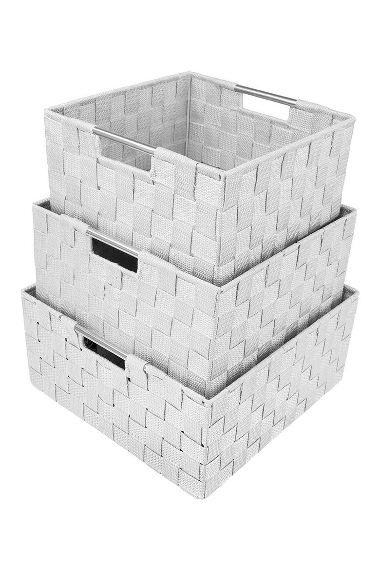 Weave 3-Piece Stacking Basket Set, Alternate, color, WHITE