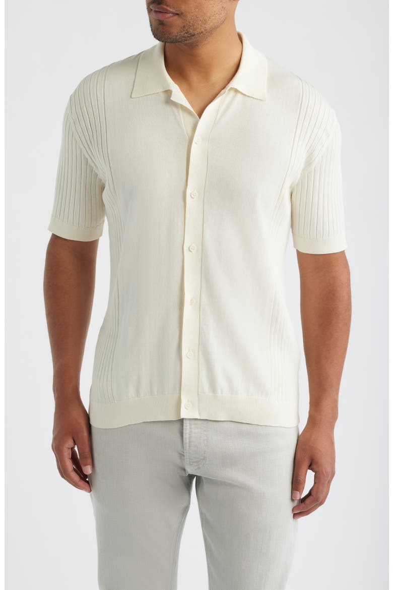 Short Sleeve Button-Up Cotton & Silk Sweater, Main, color, SILVER BIRCH