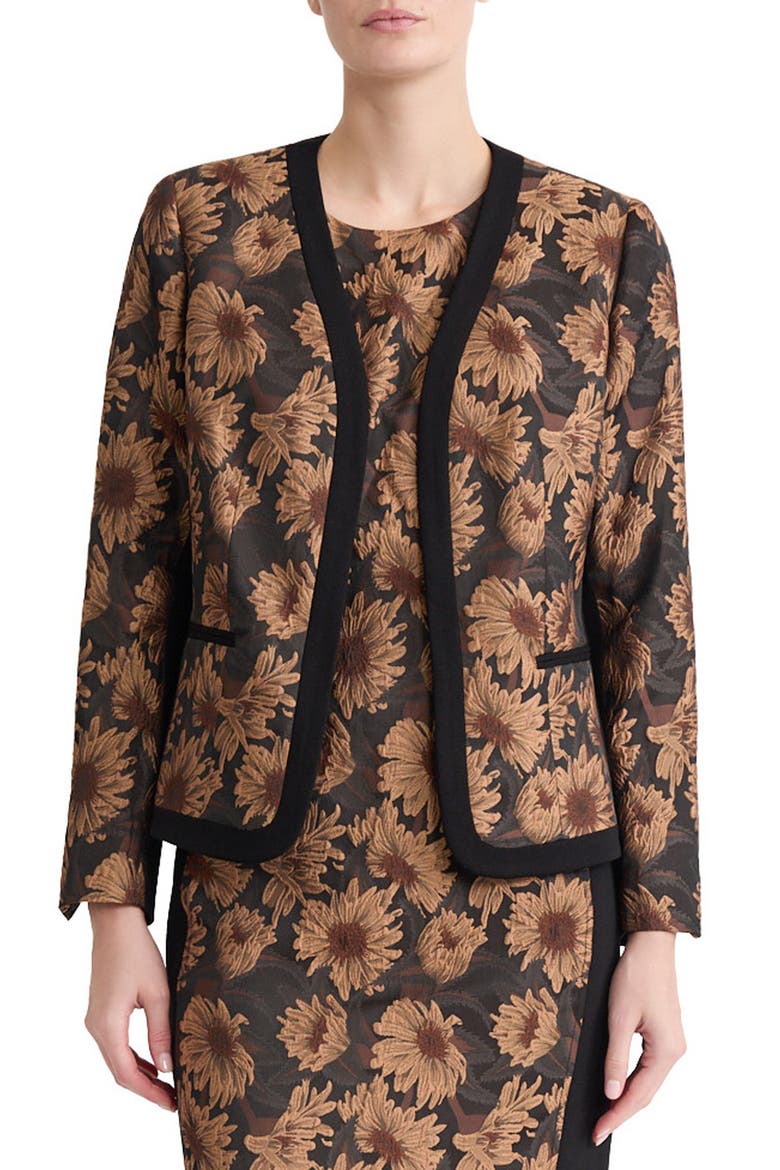 Floral Jacquard Collarless Jacket, Main, color, BLACK MULTI
