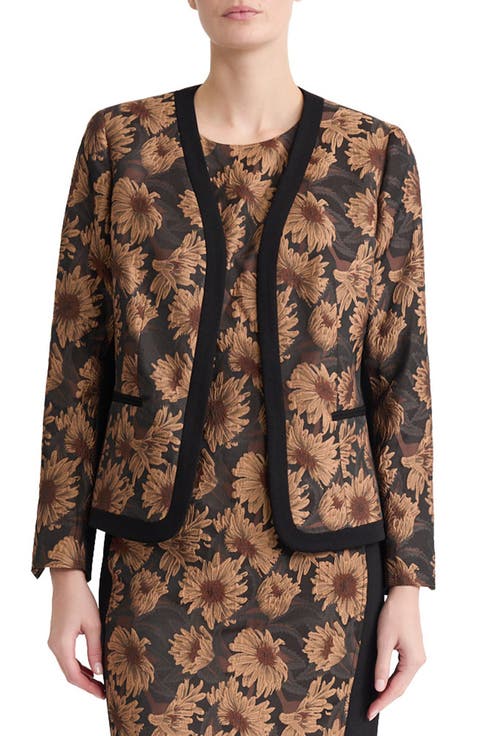 Floral Jacquard Collarless Jacket