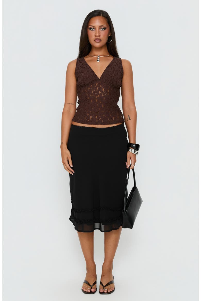 Clarabella Frill Midi Skirt, Alternate, color, BLACK