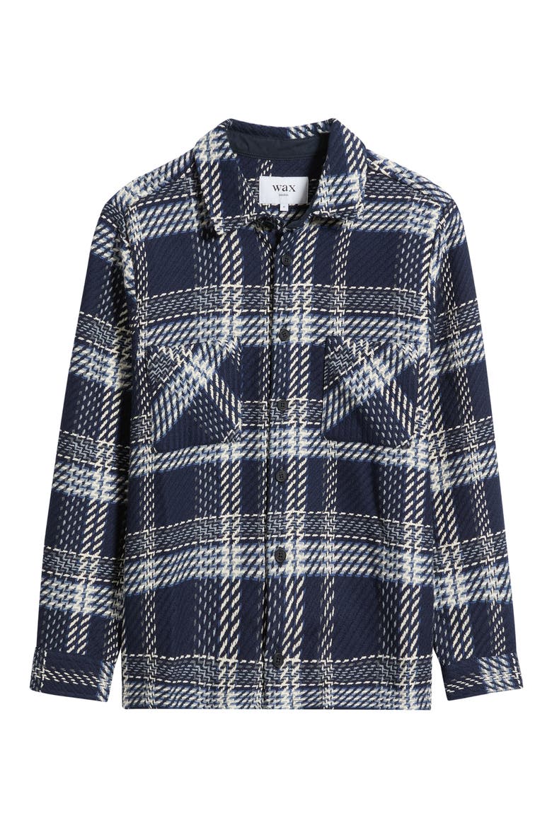 Whiting Plaid Recycled Cotton Blend Overshirt, Main, color, NAVY / ECRU