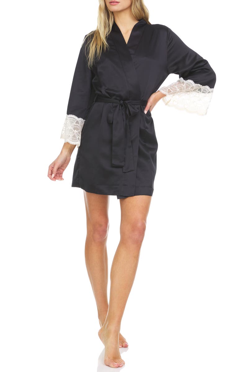 Flora By Flora Nikrooz Kit Matte Cover-Up Robe, Alternate, color, Black