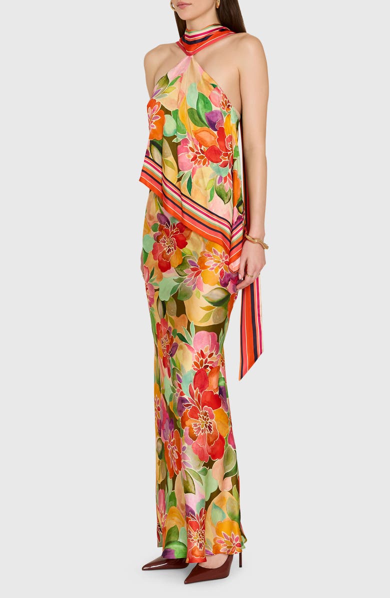 Amanda Uprichard Irena Floral Print Scarf Gown, Alternate, color, Dominica Scarf Print
