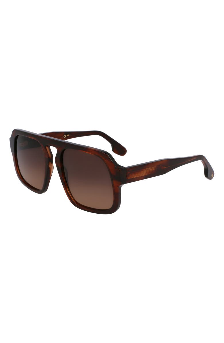 Victoria Beckham Chain Core Wire 53mm Gradient Modified Rectangular Sunglasses, Alternate, color, Brown Horn